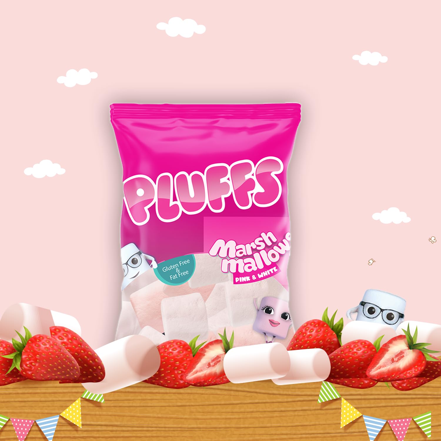 Pluffs Marshmallows Pink & White , 140g - Remkart